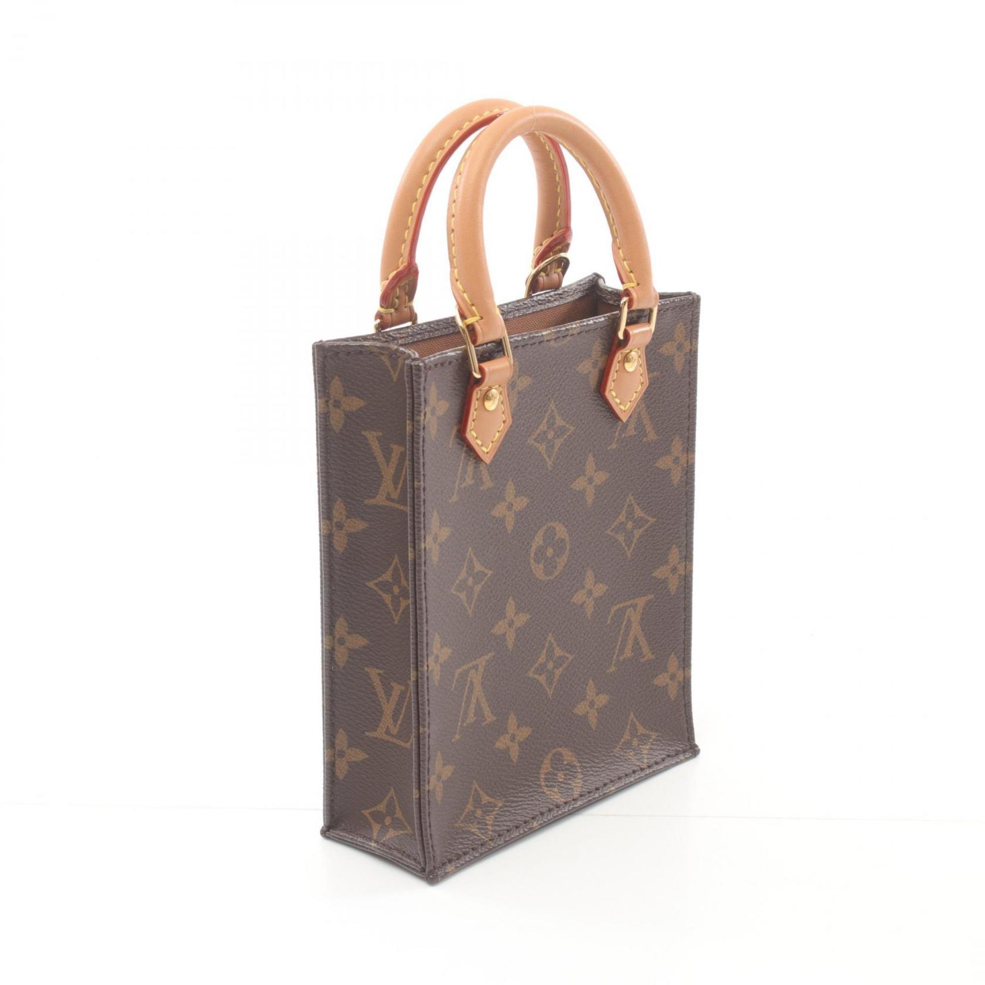 Louis Vuitton Petite Sac Plat Handbag Bag Coated Canvas Leather Monogram Women's Brown M69442