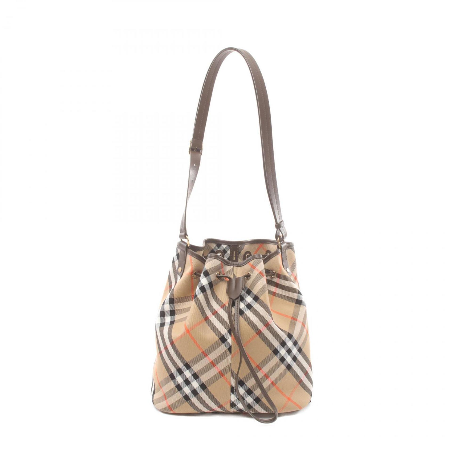 Burberry Check Shoulder Bag Canvas Leather Women's Beige Brown Multicolor 8093869