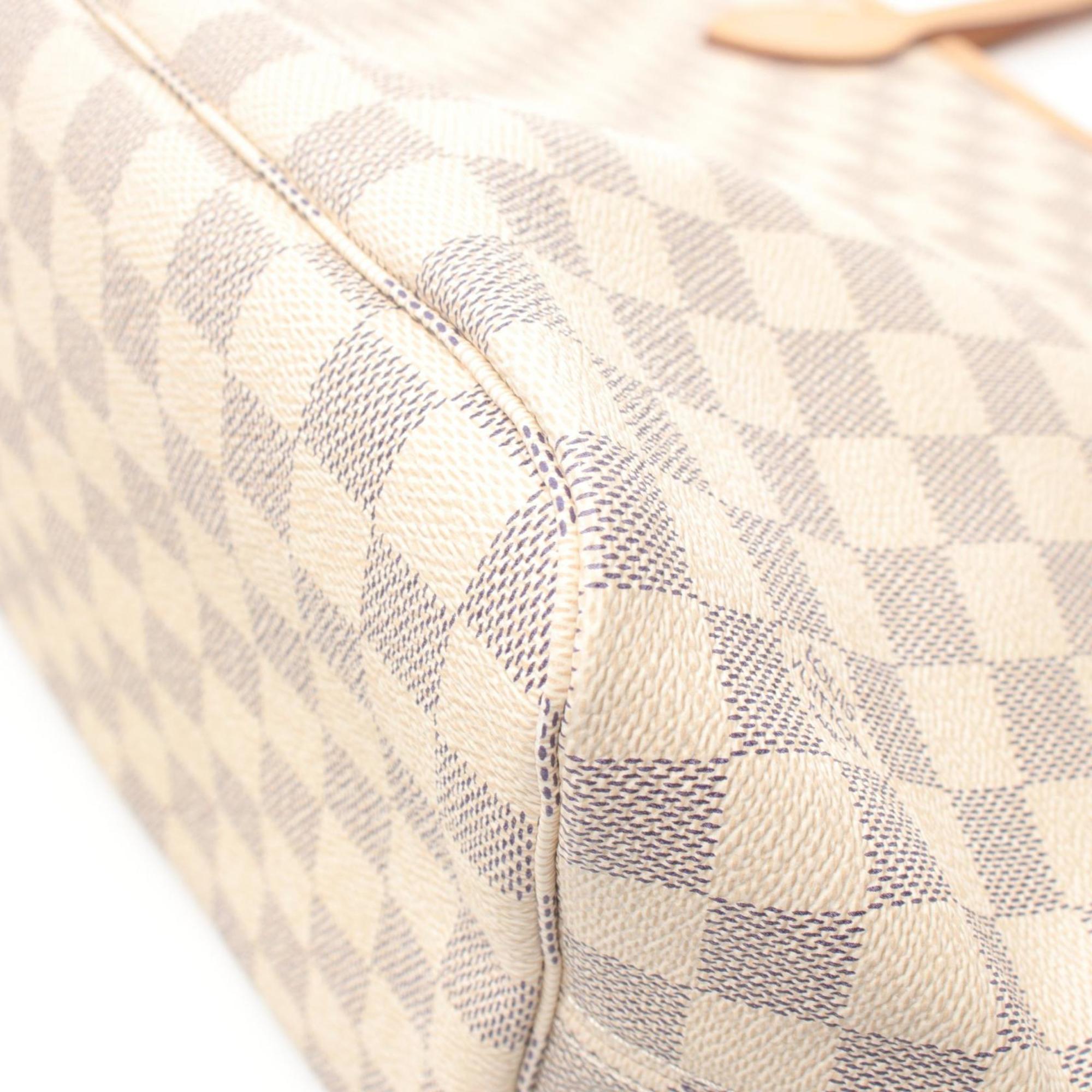 Louis Vuitton Neverfull MM Tote Bag, Coated Canvas, Leather, Damier Azur, Women's, White, N40604