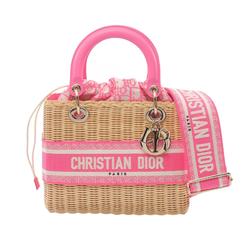 Christian Dior Dior handbag bag leather canvas straw women's beige pink