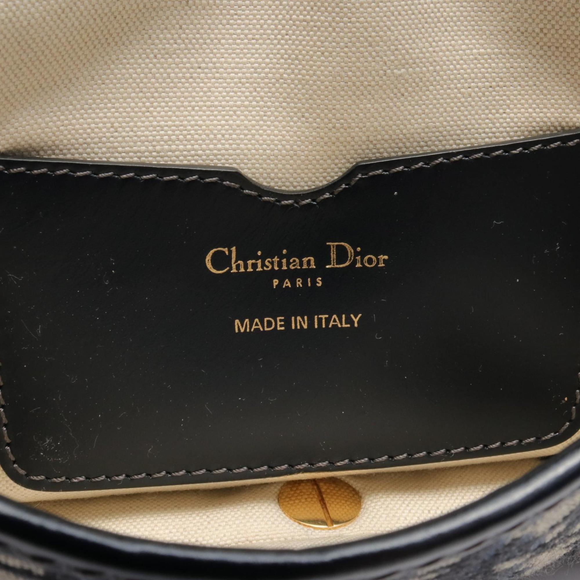 Christian Dior Dior CD Trotter Shoulder Bag Canvas Leather Women's Navy Beige