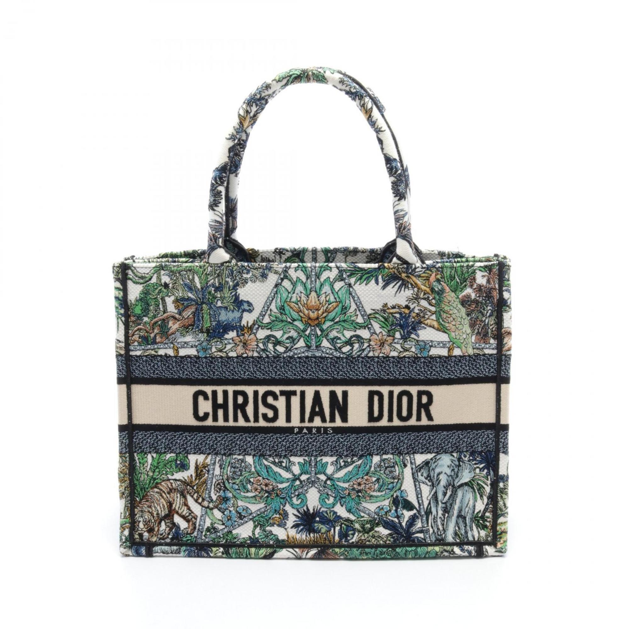 Christian Dior Dior BO TOTE Medium Embroidered Tote Bag Canvas Women's Navy Beige Multicolor M1296Z