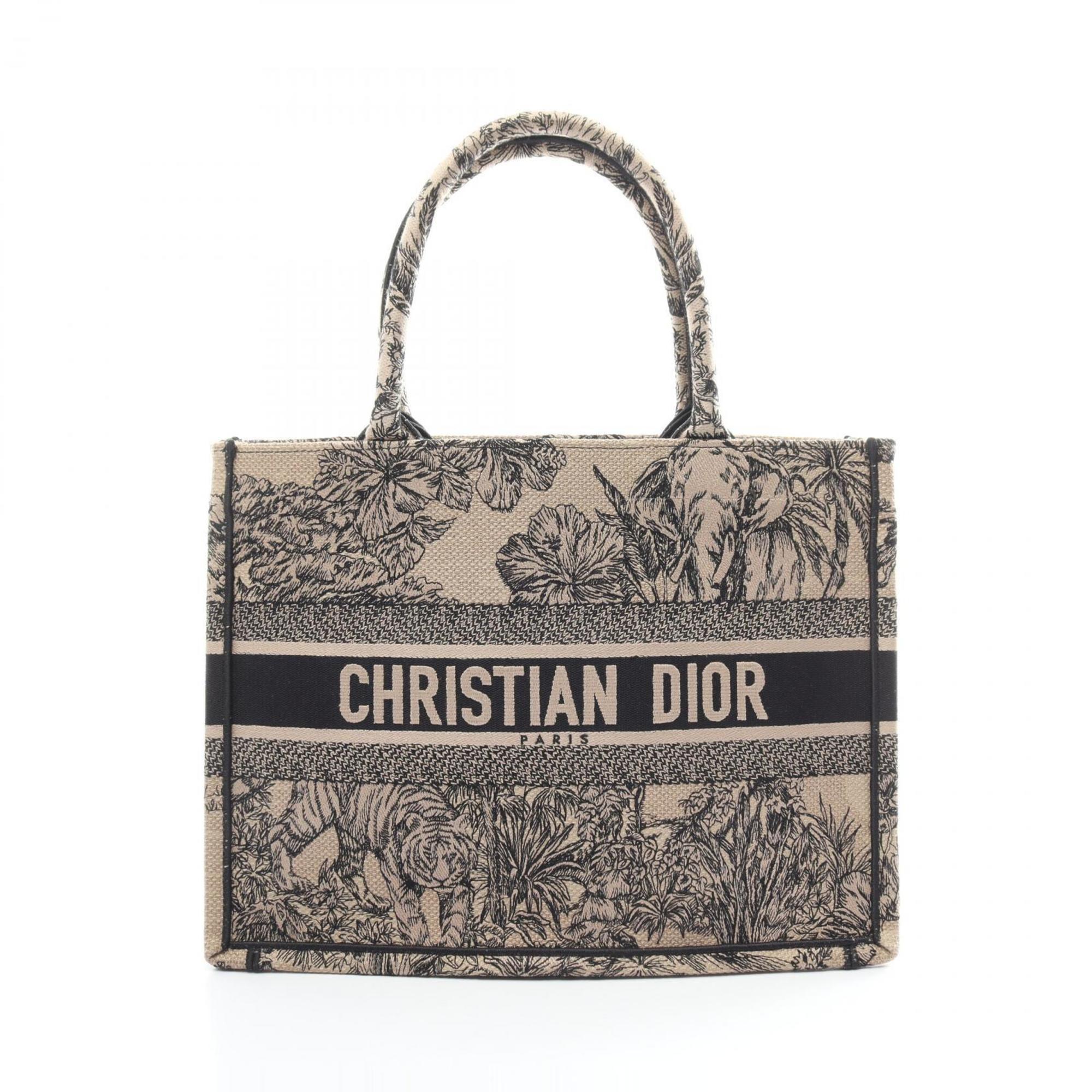 Christian Dior Dior BO TOTE Book Tote Medium Embroidery Bag Canvas Women's Beige Black