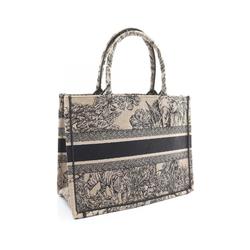 Christian Dior Dior BO TOTE Book Tote Medium Embroidery Bag Canvas Women's Beige Black