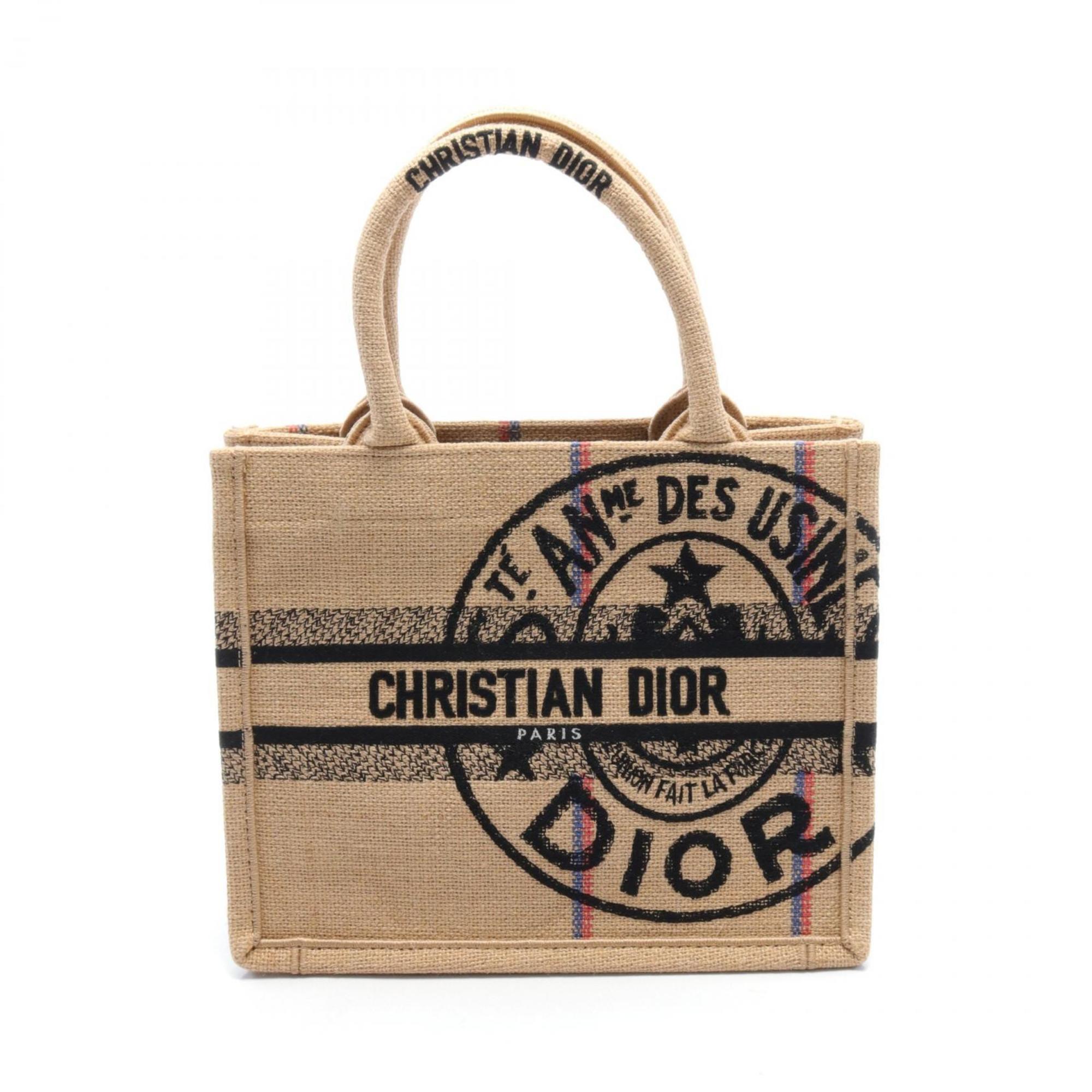 Christian Dior Dior BO TOTE Small Book Tote Union Bag Jute Canvas Women's Beige Multicolor M1296ZGSB