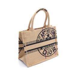 Christian Dior Dior BO TOTE Small Book Tote Union Bag Jute Canvas Women's Beige Multicolor M1296ZGSB