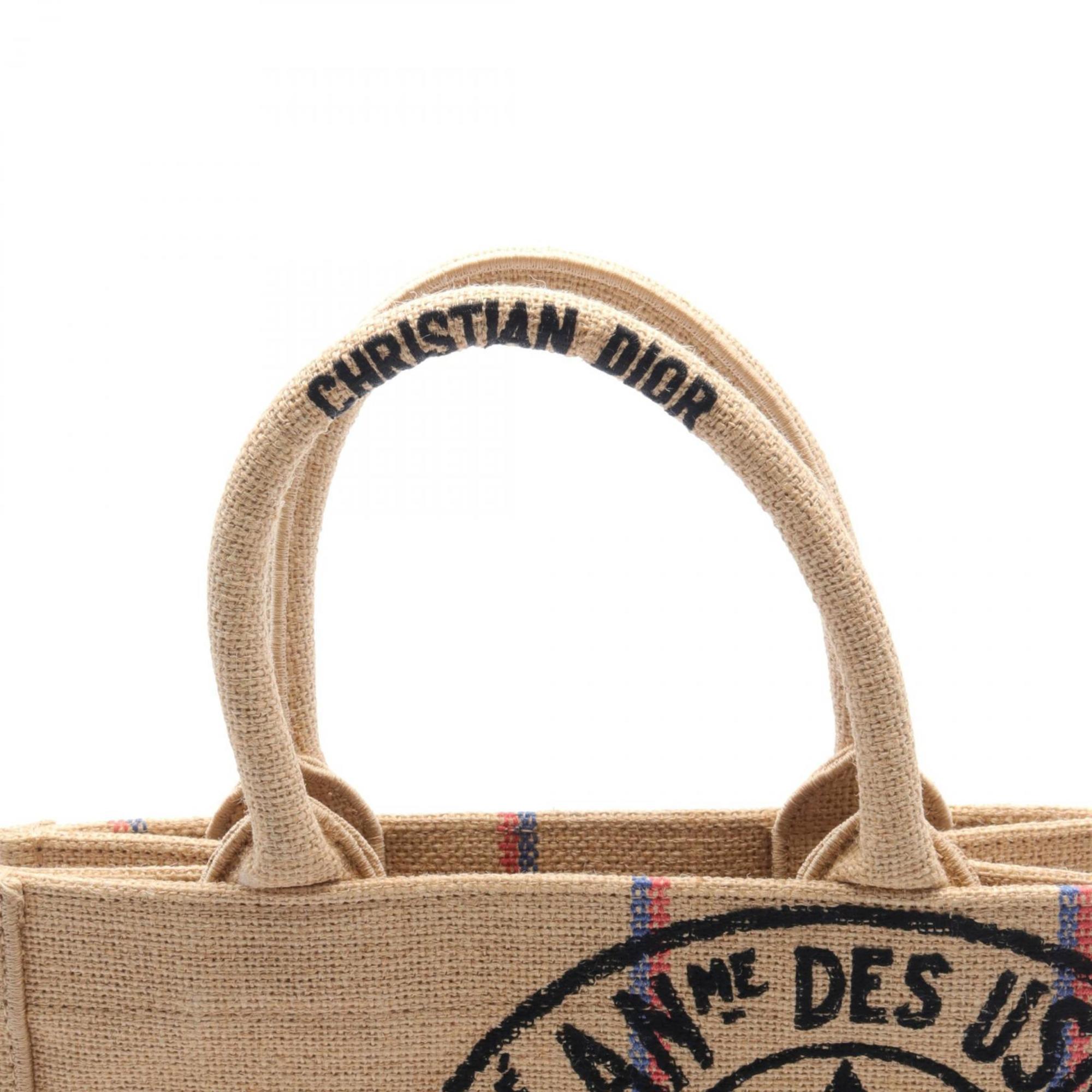 Christian Dior Dior BO TOTE Small Book Tote Union Bag Jute Canvas Women's Beige Multicolor M1296ZGSB