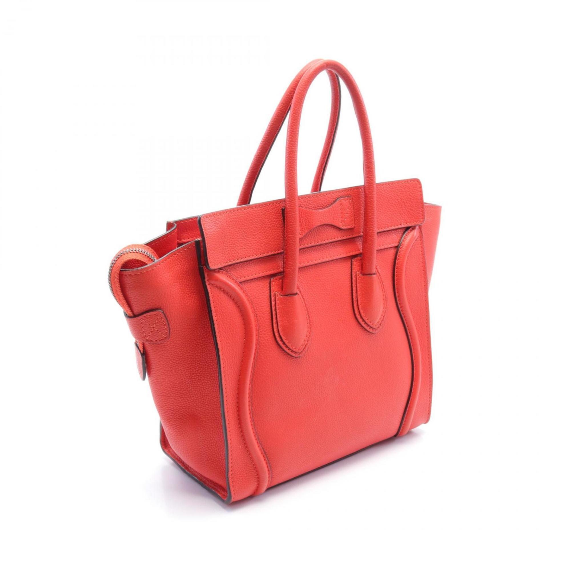 CELINE Luggage Micro Shopper Tote Bag Leather Women's Red 167793