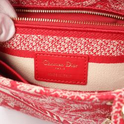 Christian Dior Dior Lady D-Lite Medium Bag Embroidered Handbag Canvas Women's Red White