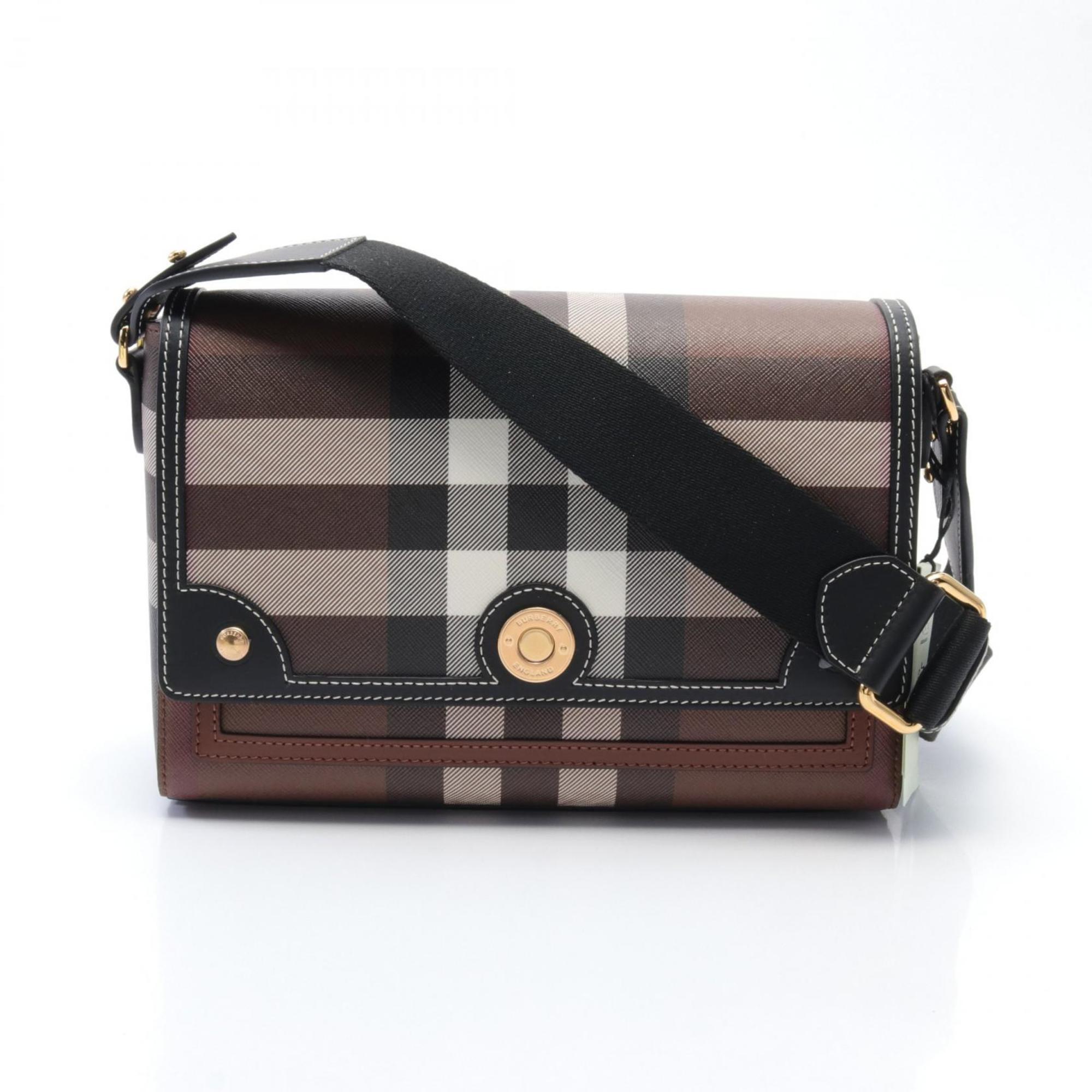 Burberry Check Shoulder Bag, Coated Canvas, Leather, Women's, Brown, Black, Multicolor, 8071385