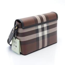 Burberry Check Shoulder Bag, Coated Canvas, Leather, Women's, Brown, Black, Multicolor, 8071385