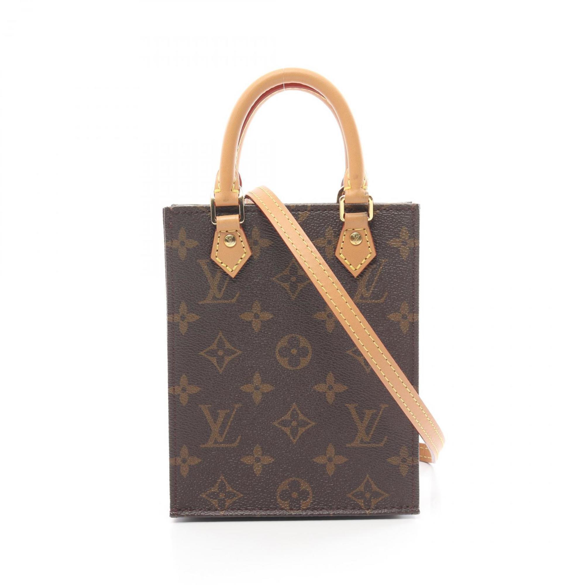 Louis Vuitton Petite Sac Plat Handbag Bag Coated Canvas Leather Monogram Women's Brown M69442