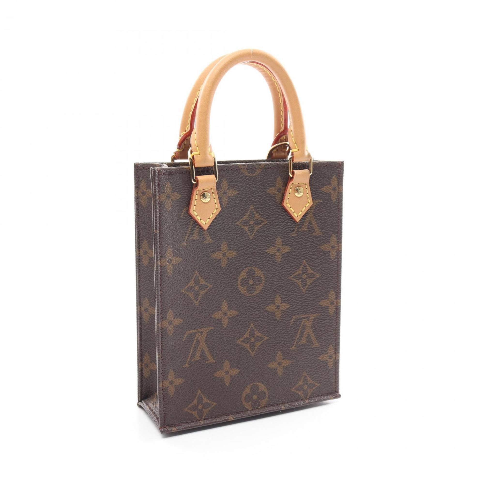 Louis Vuitton Petite Sac Plat Handbag Bag Coated Canvas Leather Monogram Women's Brown M69442