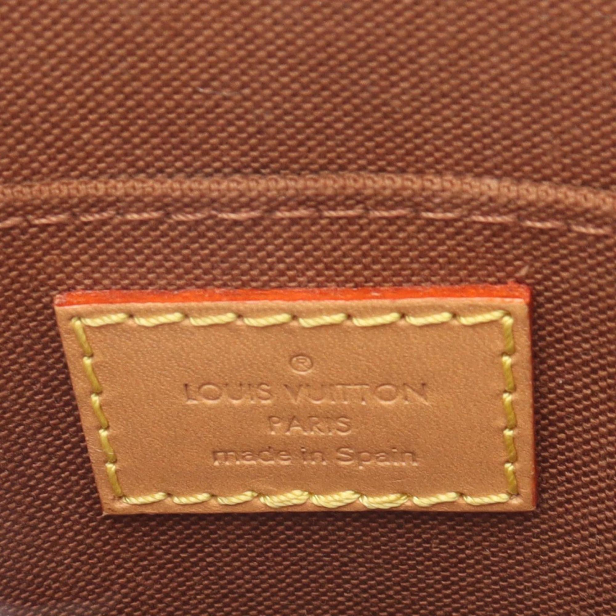 Louis Vuitton Petite Sac Plat Handbag Bag Coated Canvas Leather Monogram Women's Brown M69442