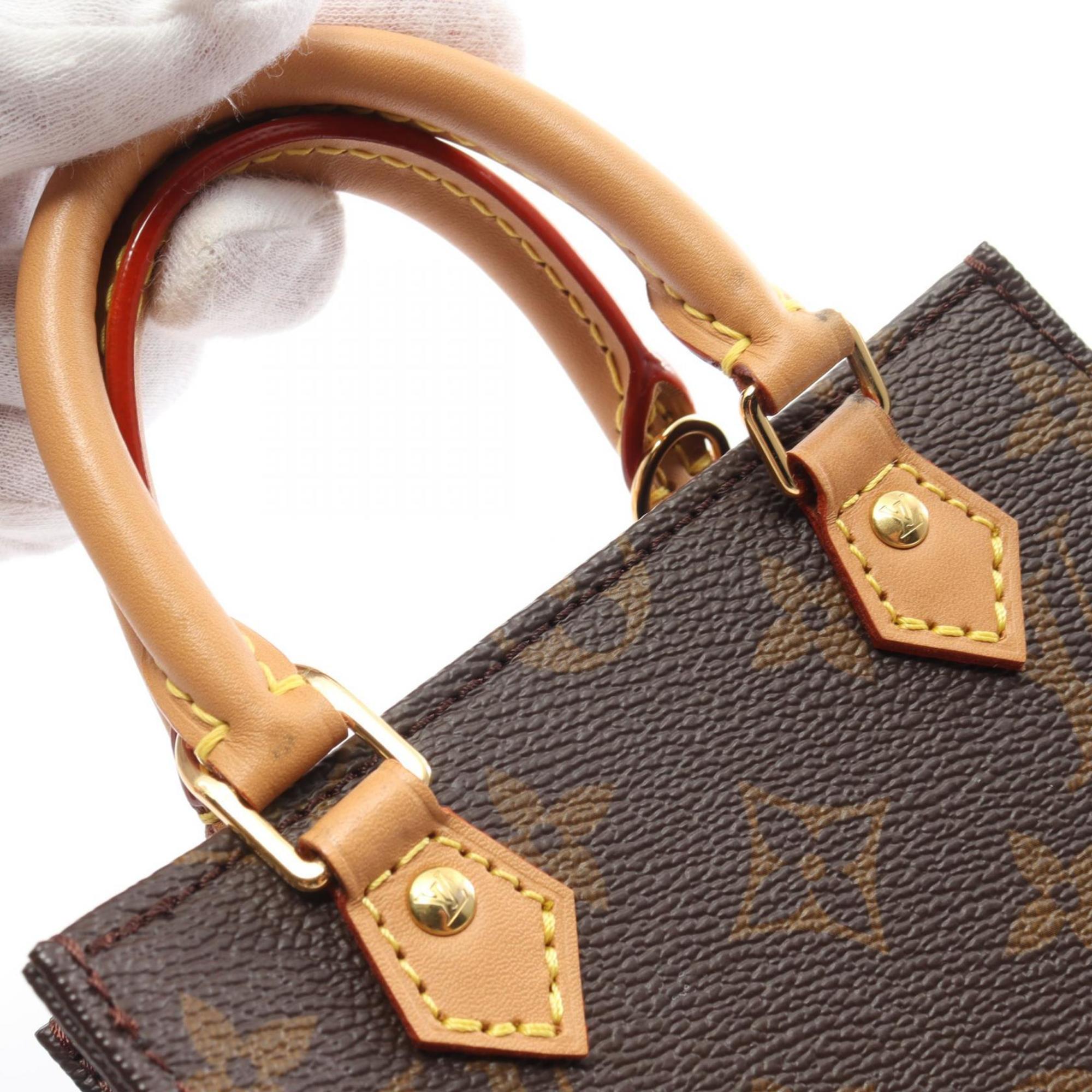 Louis Vuitton Petite Sac Plat Handbag Bag Coated Canvas Leather Monogram Women's Brown M69442