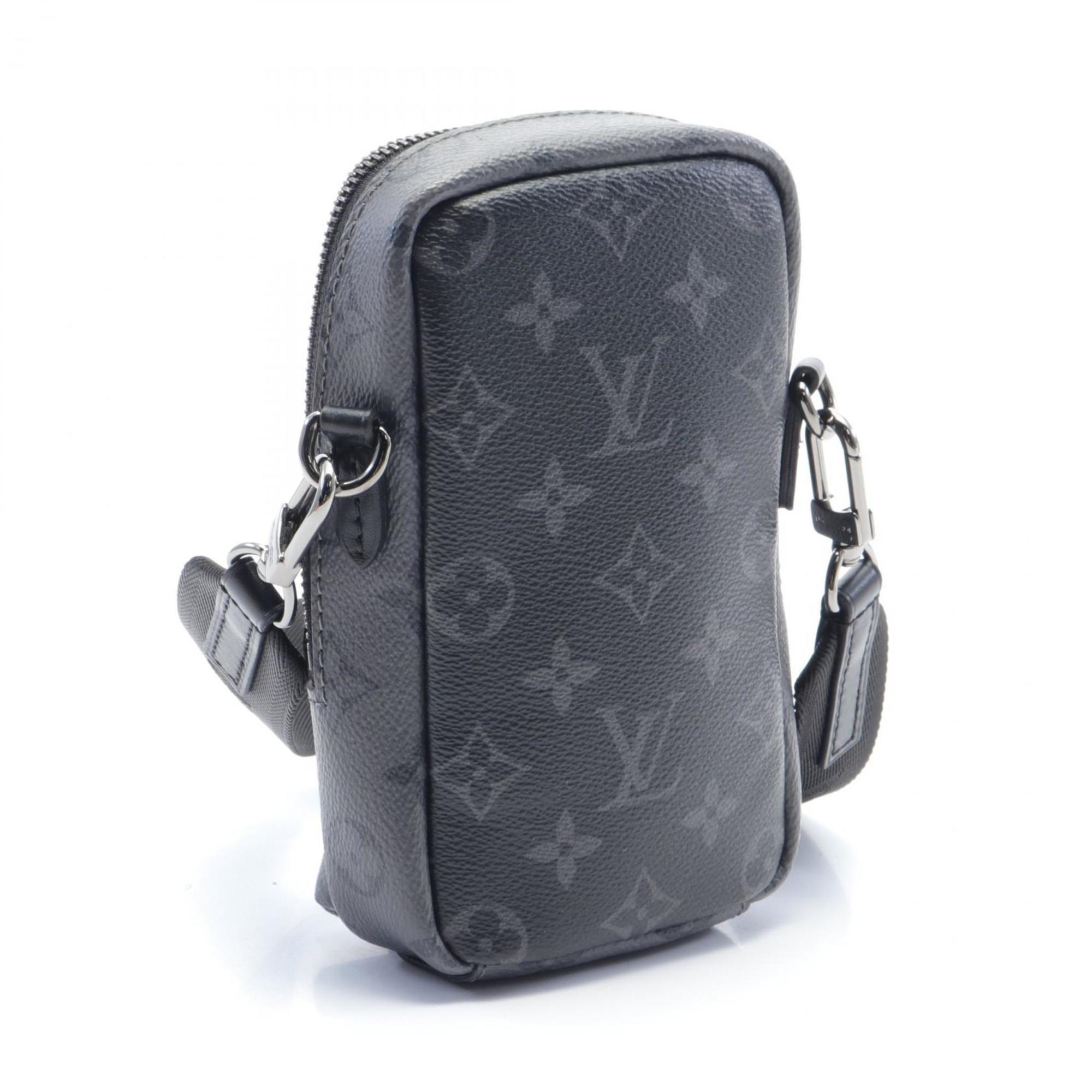 Louis Vuitton LOUIS VUITTON Double Phone Pouch Shoulder Bag Coated Canvas Leather Monogram Eclipse Reverse Men's Black Gray M81321