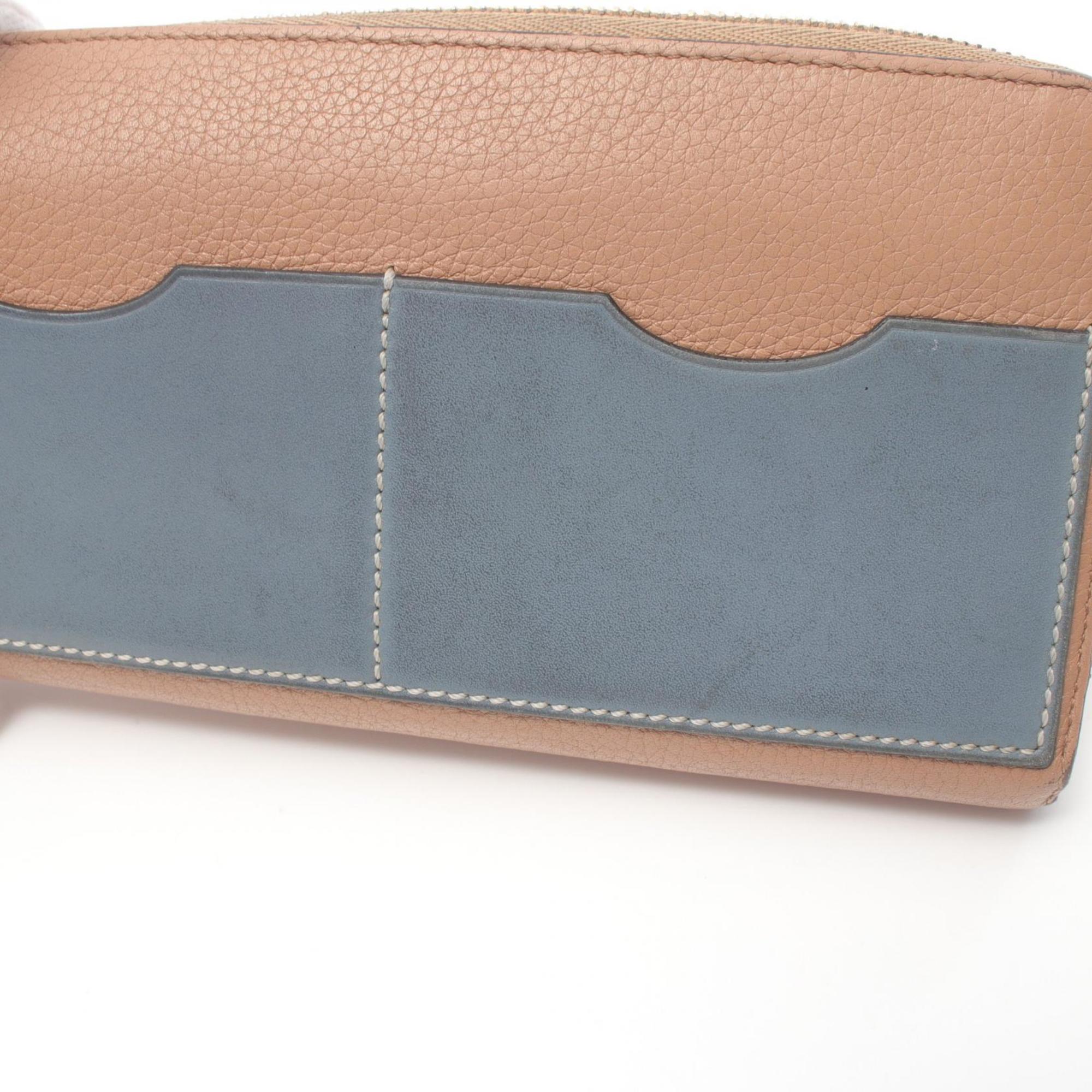 LOEWE ZIP AROUND WALLET Round long wallet Leather Women's Beige Blue 124.12.U03