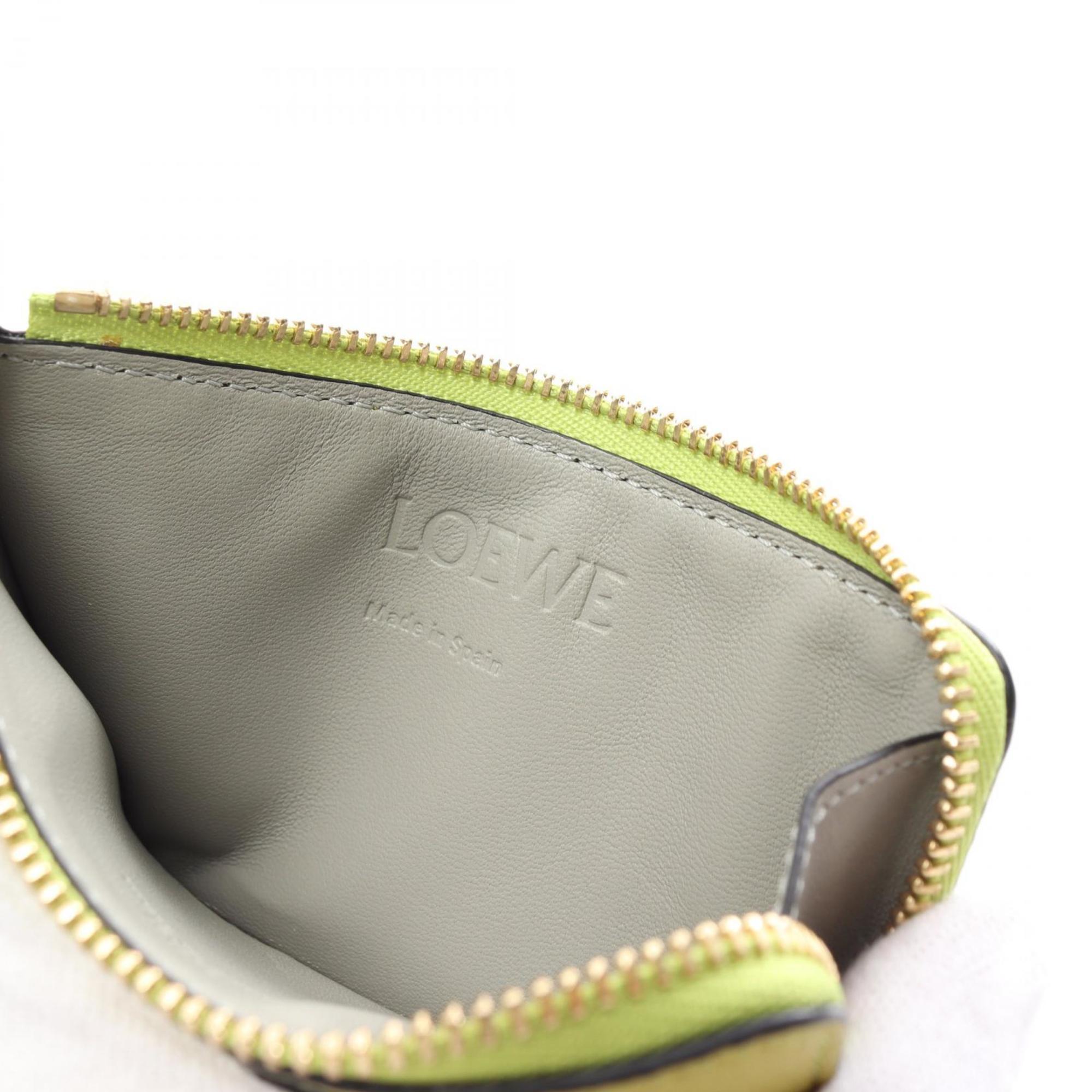 LOEWE Coin Card Holder Wallet/Coin Case Wallet Leather Women's Green Khaki C660Z40X04