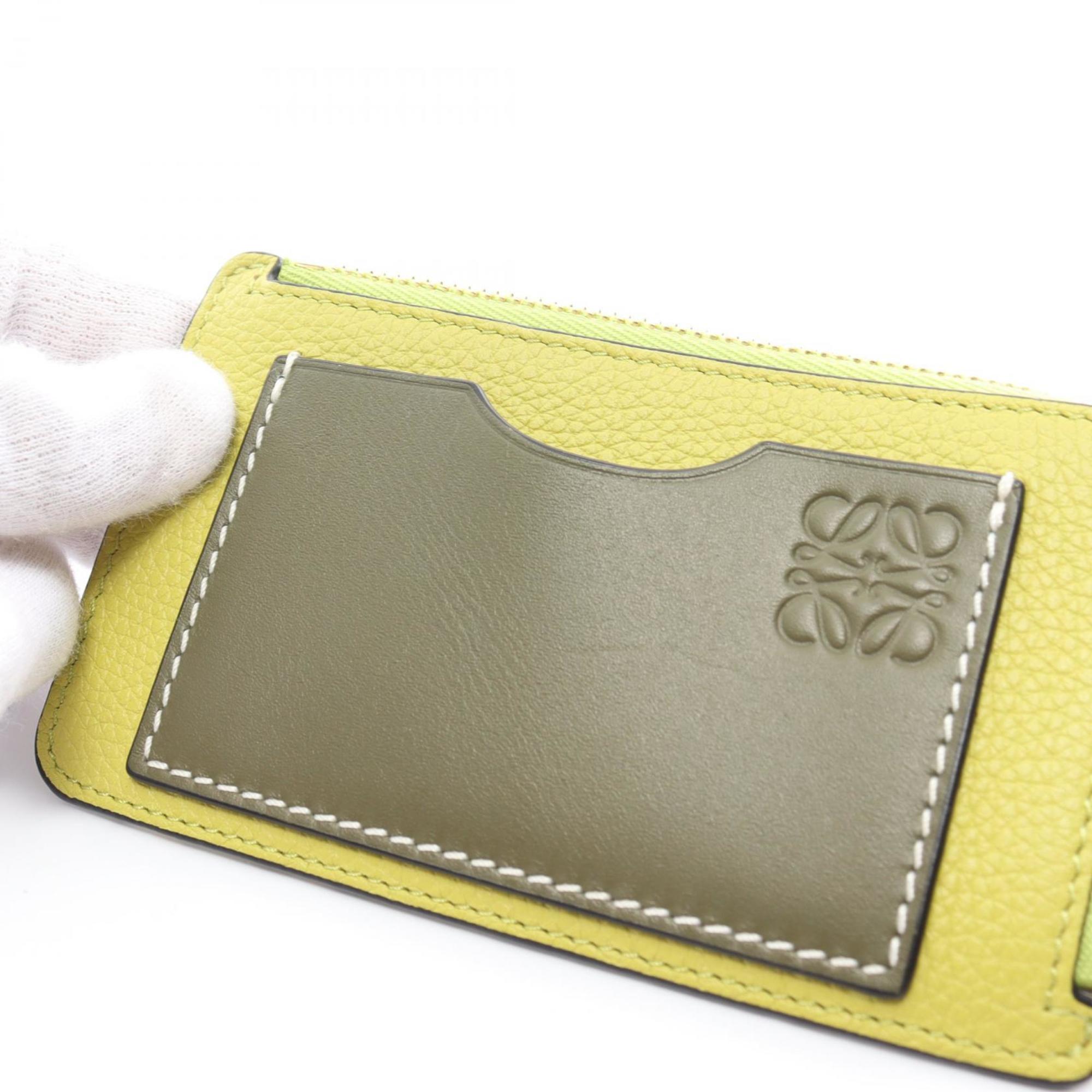 LOEWE Coin Card Holder Wallet/Coin Case Wallet Leather Women's Green Khaki C660Z40X04