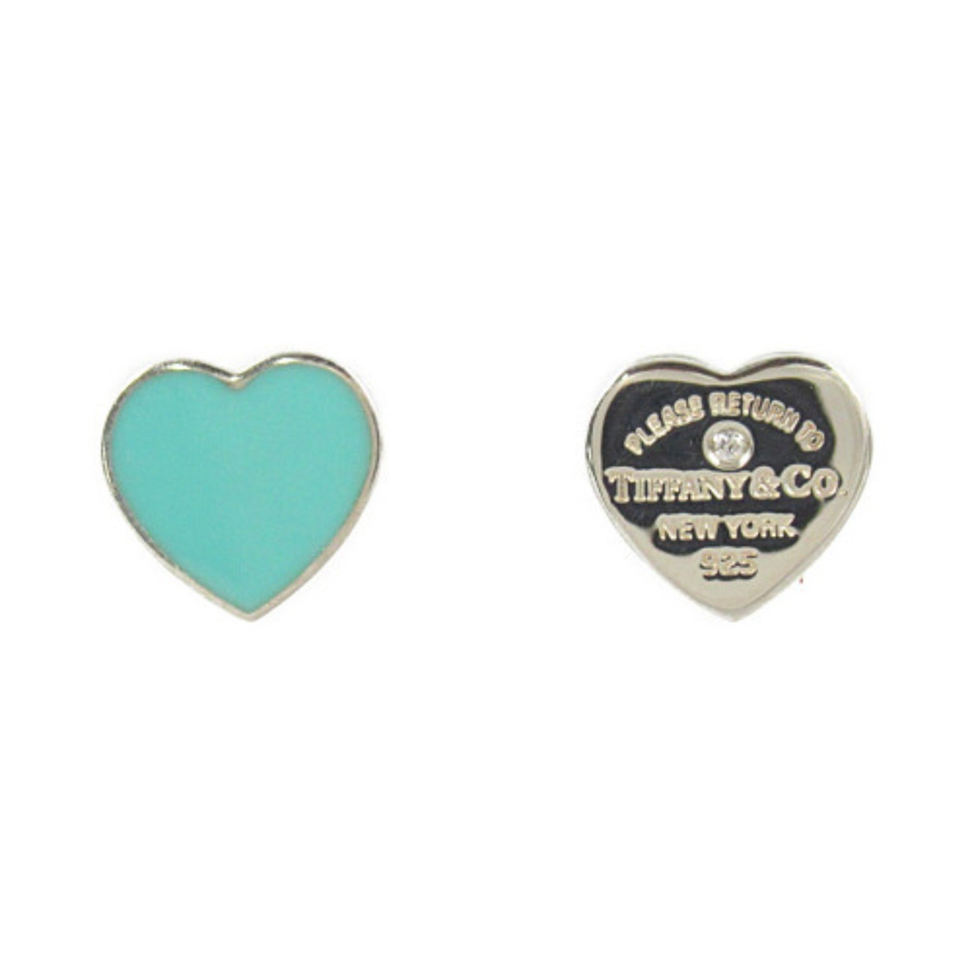 Tiffany & Co. Return to Heart Tag Earrings, 925 Silver, Diamond, Women's, Clear, Blue