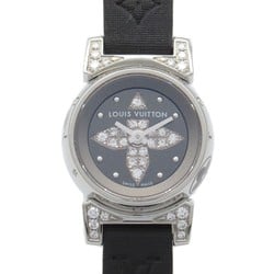 Louis Vuitton Tambour Bijou Watch Stainless Steel Leather Strap Women's Grey Q151K