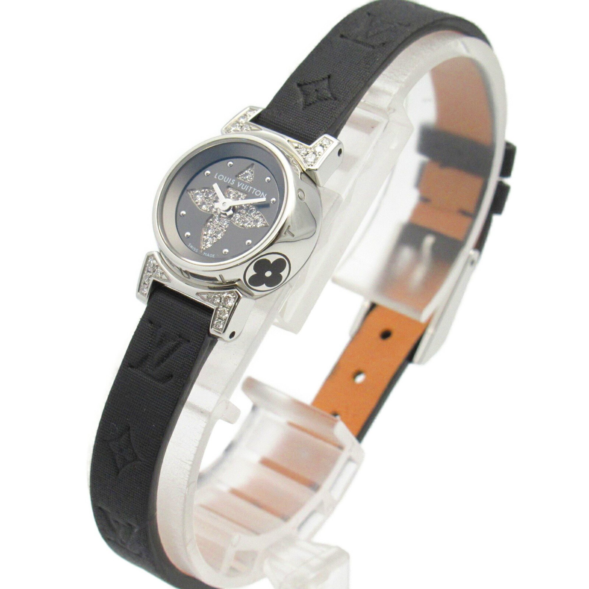 Louis Vuitton Tambour Bijou Watch Stainless Steel Leather Strap Women's Grey Q151K