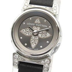 Louis Vuitton Tambour Bijou Watch Stainless Steel Leather Strap Women's Grey Q151K