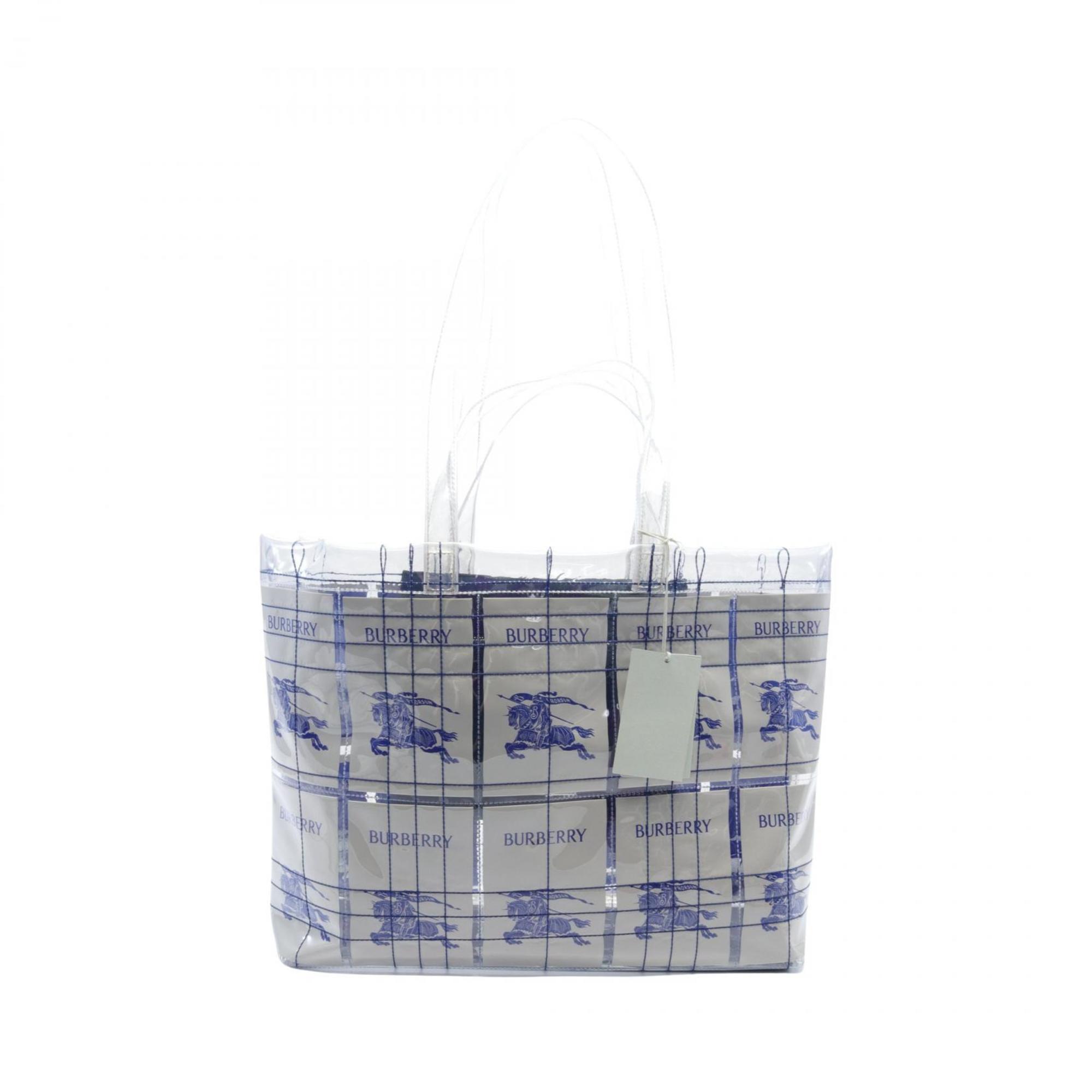 Burberry Tote Bag, Coated Canvas, Women's, Clear, White, Blue, 8079639