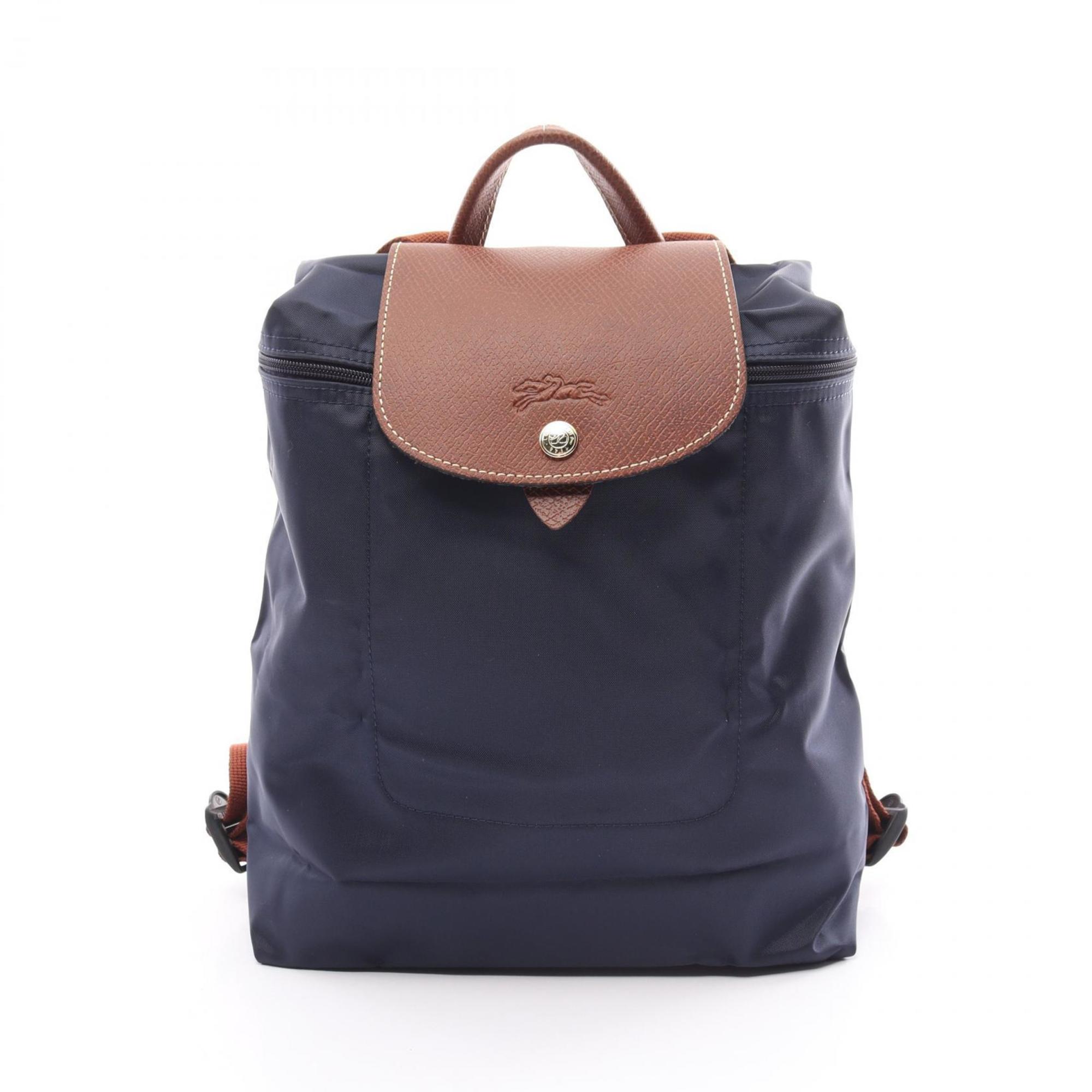 Longchamp Le Pliage Original M Rucksack Backpack Bag Nylon Leather Women's Navy Brown L1699089P68