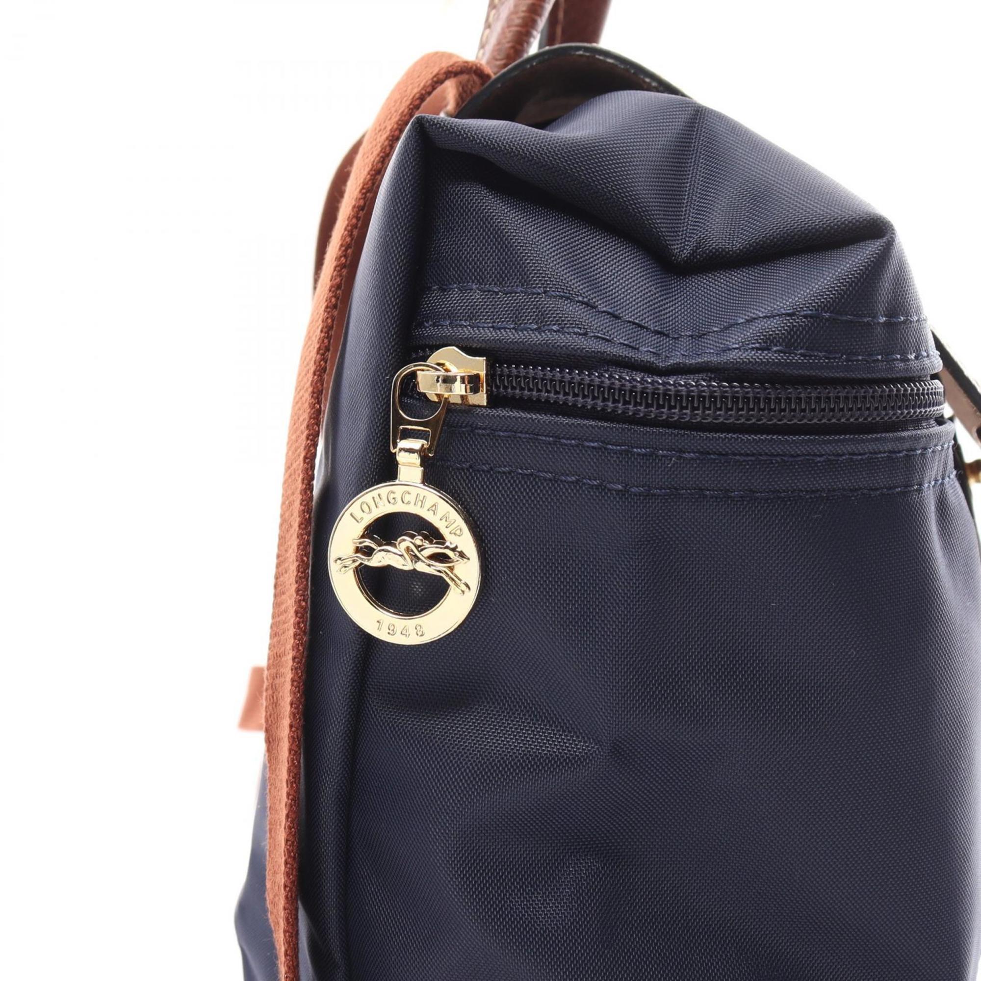 Longchamp Le Pliage Original M Rucksack Backpack Bag Nylon Leather Women's Navy Brown L1699089P68