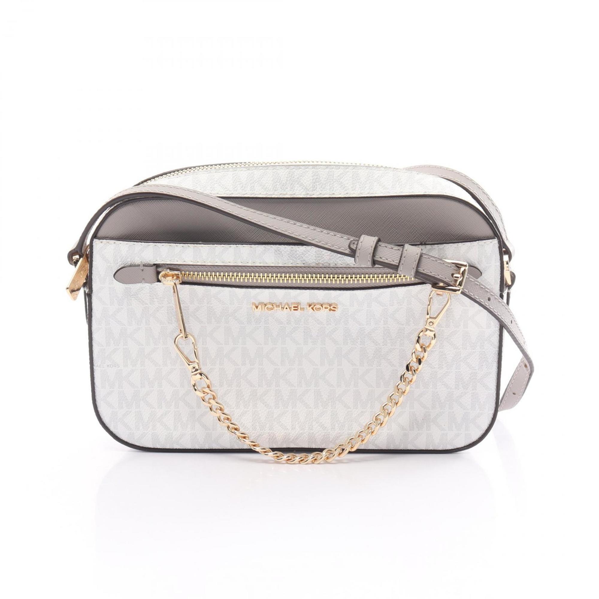 Michael Kors JET SET ITEM LG EW ZP CHAIN XBDY Shoulder Bag Coated Canvas Leather Women's White Gray 35S1GTTC9B