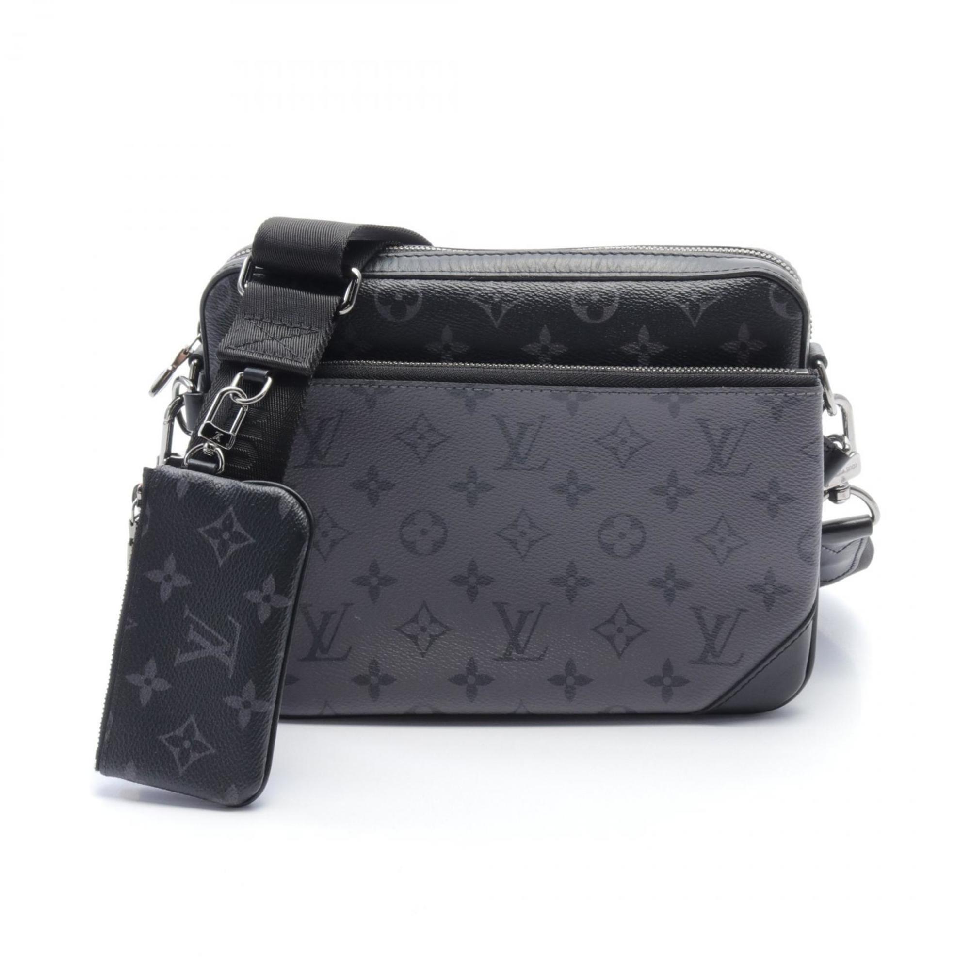 LOUIS VUITTON Trio Shoulder Bag Coated Canvas Leather Monogram Eclipse Men's Black Grey M69443