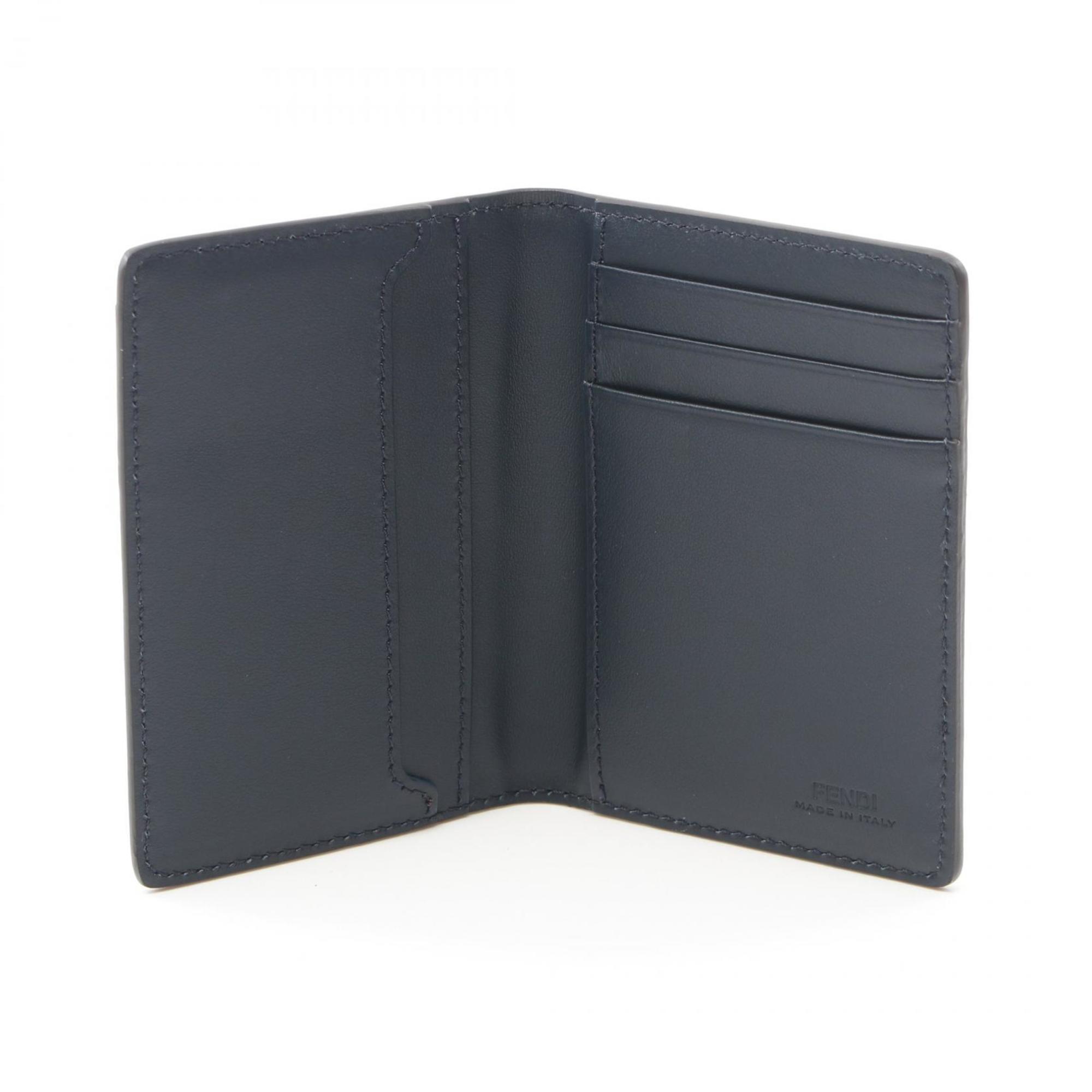 FENDI Diagonal Business Card Holder/Card Case Coated Canvas Leather Men's Navy 7M0349ASICF1O97