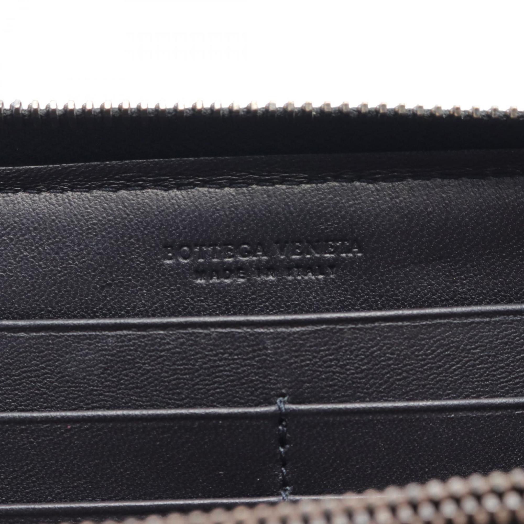 BOTTEGA VENETA Intrecciato Round Long Wallet Leather Exotic Men's Black Grey