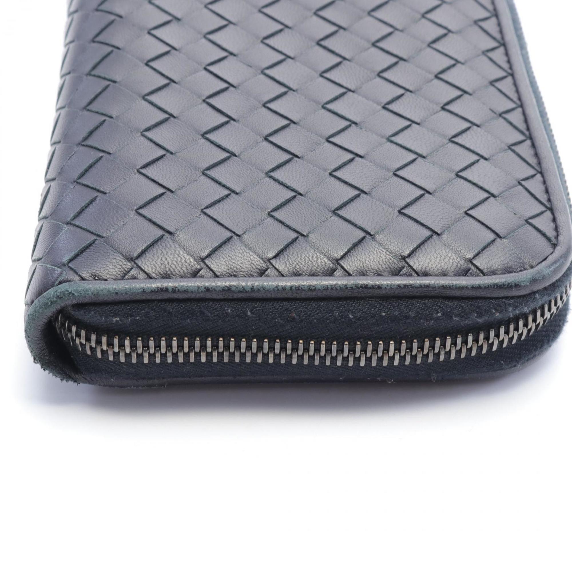 BOTTEGA VENETA Intrecciato Round Long Wallet Leather Exotic Men's Black Grey