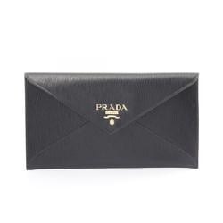 PRADA VITELLO MOVE Envelope Bi-fold Long Wallet Leather Women's Black 1MF175