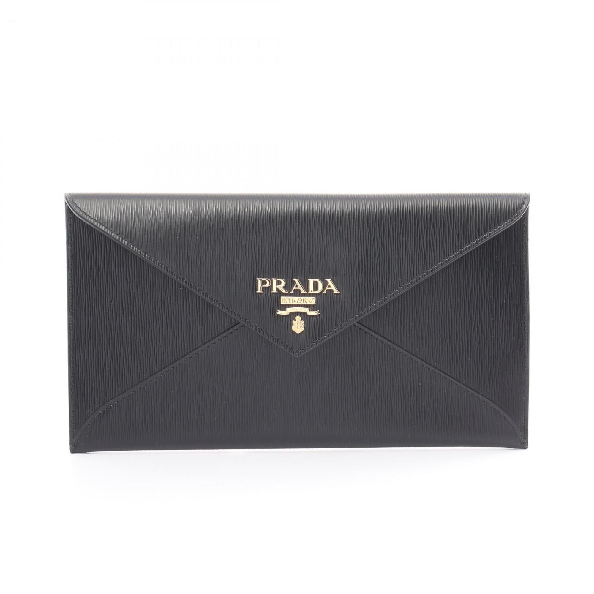 PRADA VITELLO MOVE Envelope Bi-fold Long Wallet Leather Women's Black 1MF175