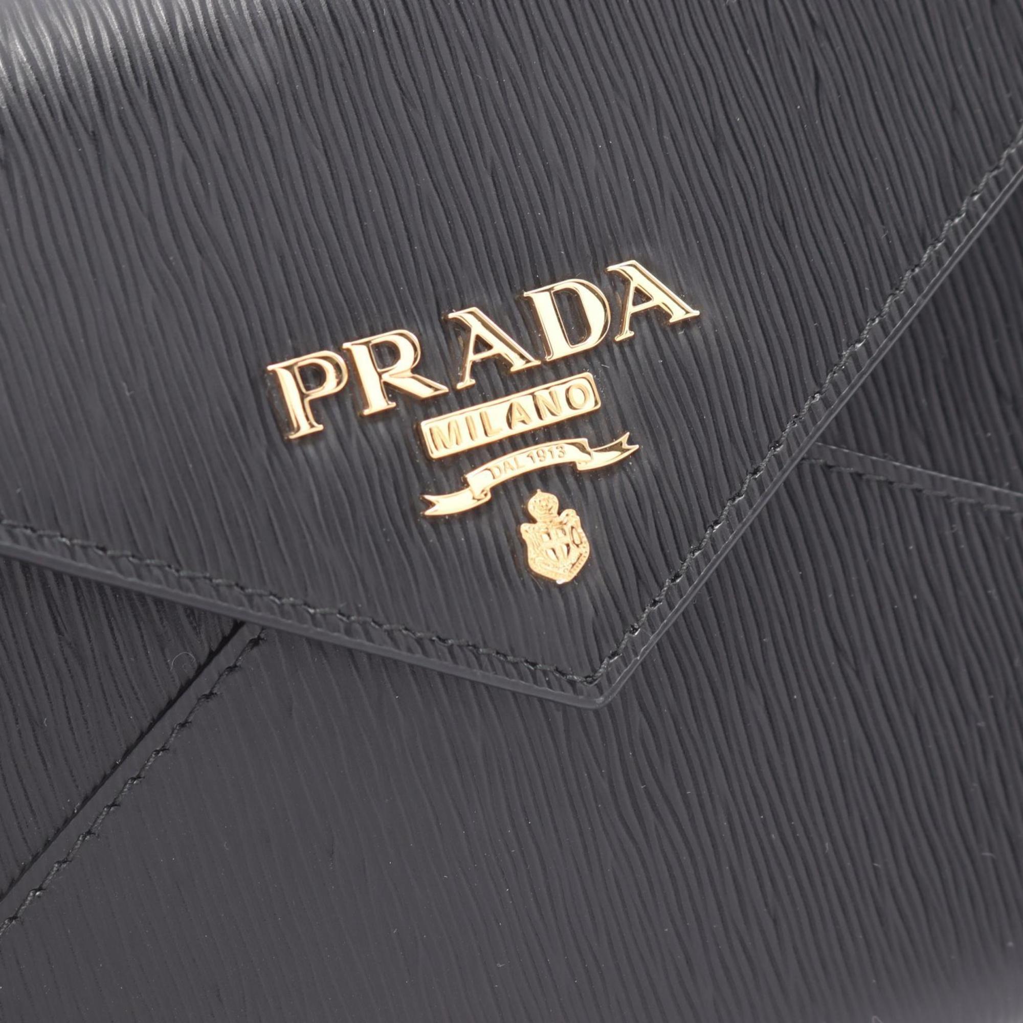 PRADA VITELLO MOVE Envelope Bi-fold Long Wallet Leather Women's Black 1MF175