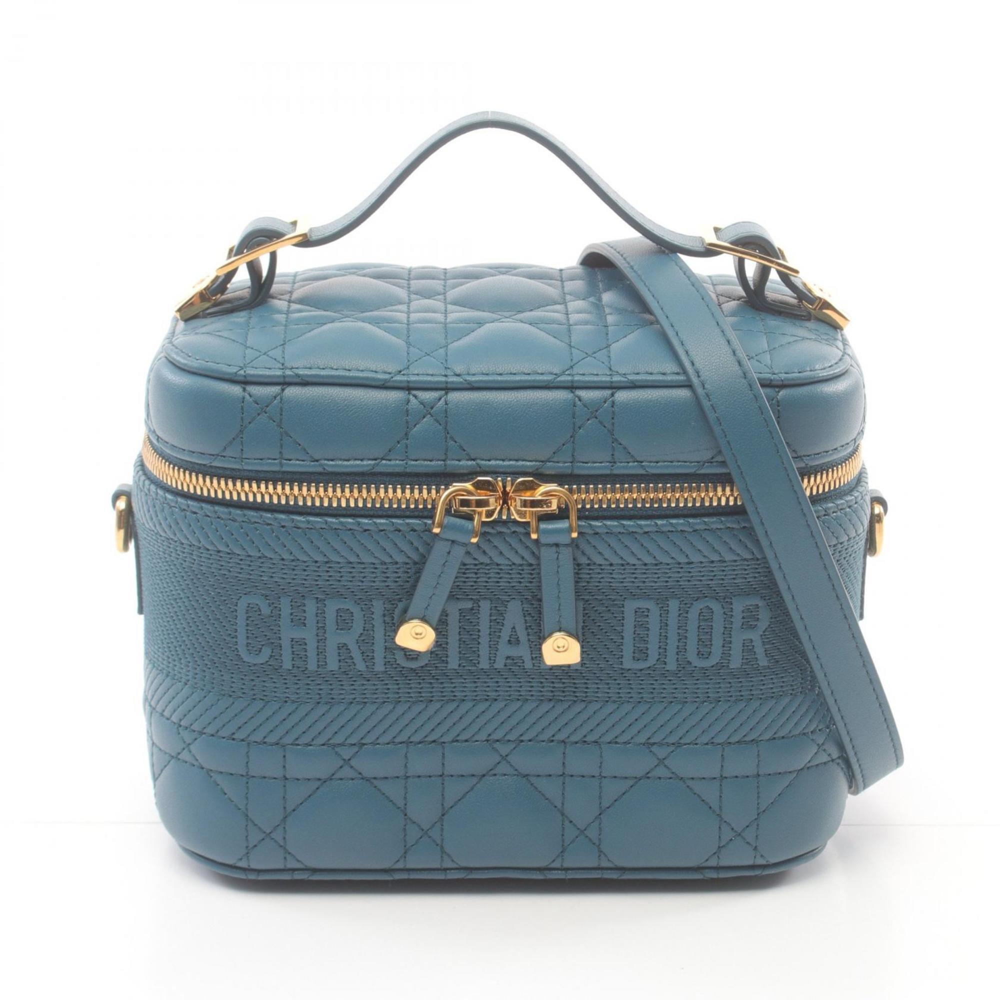 Christian Dior Dior Small Vanity Cannage Handbag Bag Leather Canvas Women's Green