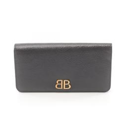 BALENCIAGA Monaco Bi-fold Long Wallet Leather Men's Women's Black 7654282AAXB1000