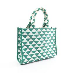 PRADA TRIANGOLO JACQUARD SM Handbag Bag Canvas Saffiano Leather Women's Green White 1BA354