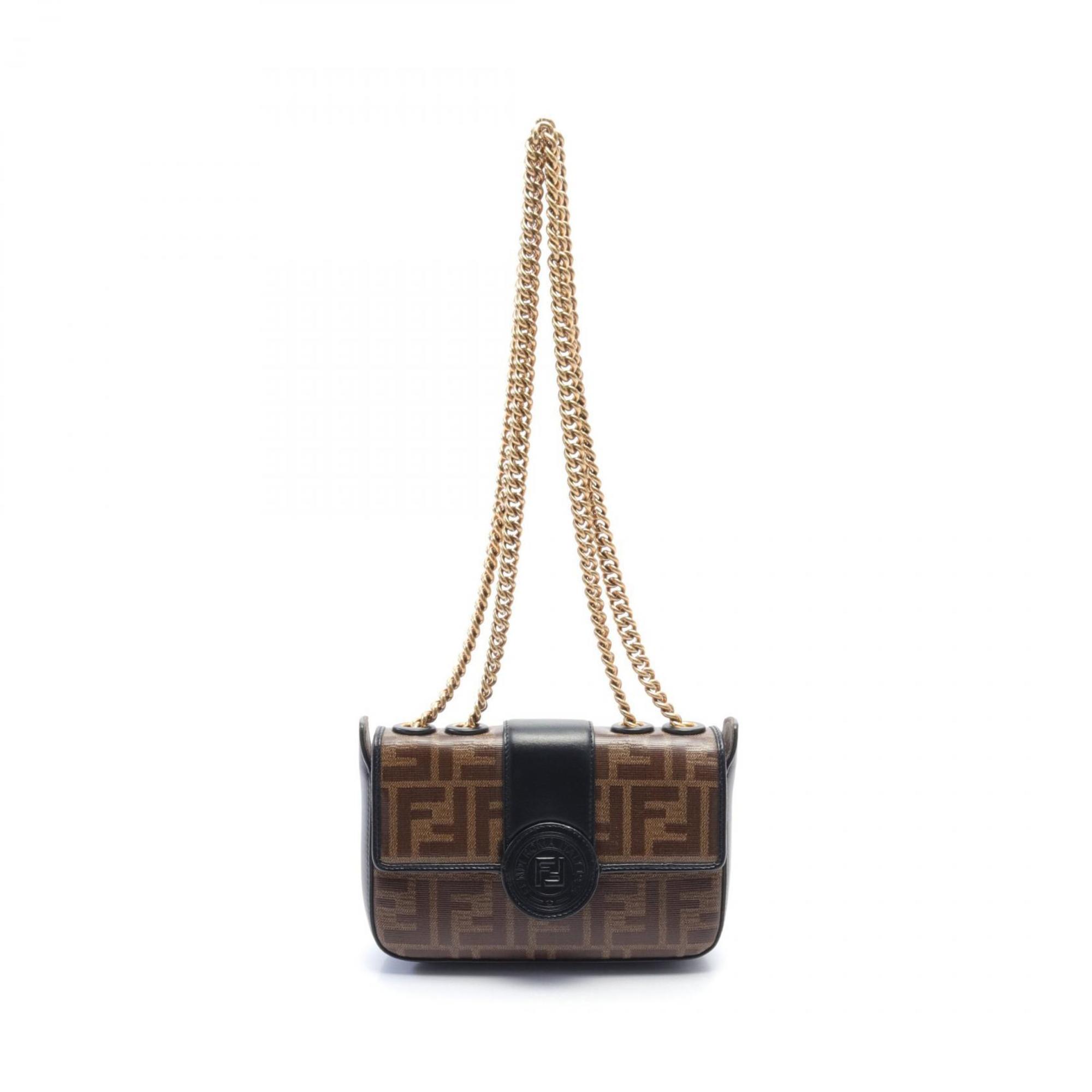 FENDI ZUCCA shoulder bag, coated canvas, leather, women's, brown, black