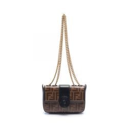 FENDI ZUCCA shoulder bag, coated canvas, leather, women's, brown, black