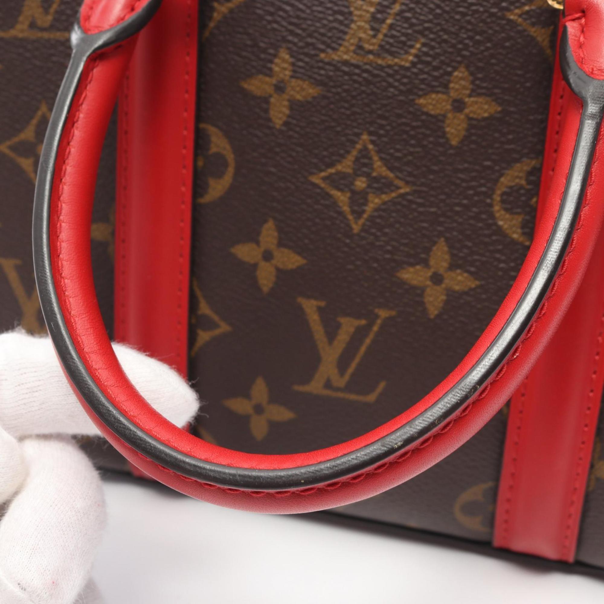 Louis Vuitton Soufflot NV BB Handbag Bag Coated Canvas Leather Monogram Women's Brown Red M44818