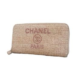 Chanel Long Wallet Deauville Tweed Light Pink Women's