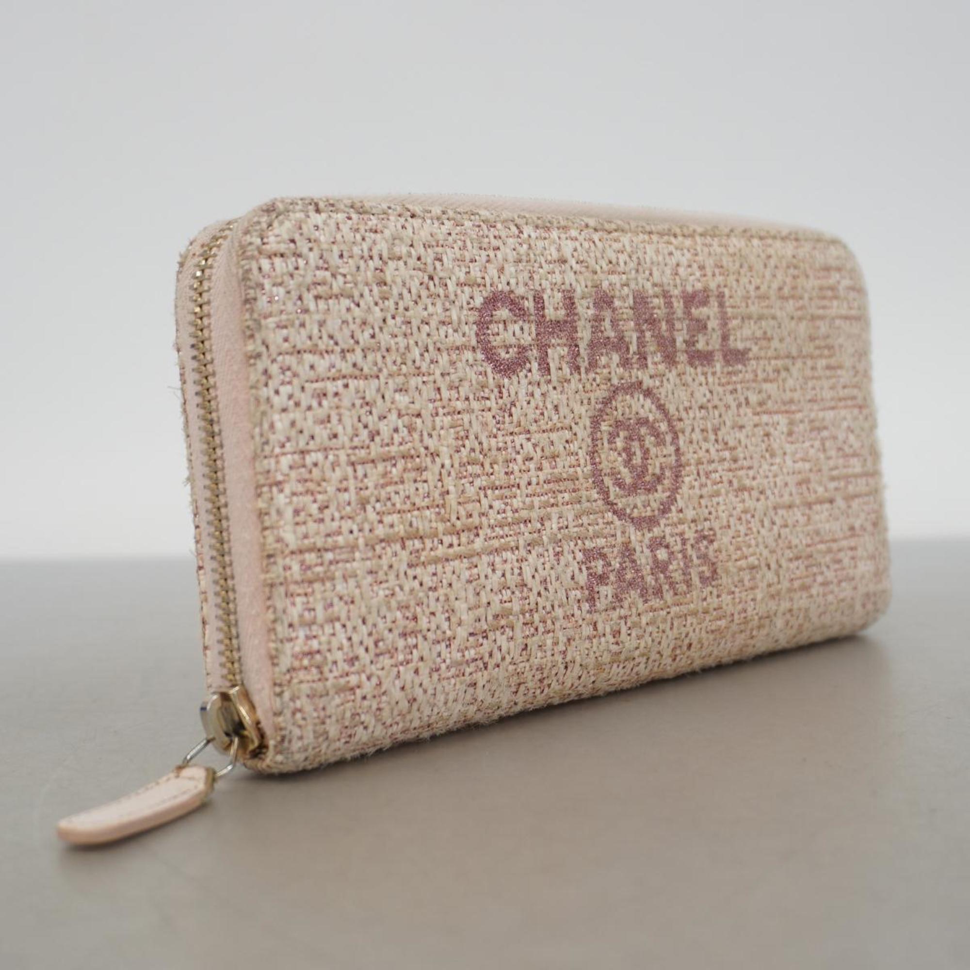 Chanel Long Wallet Deauville Tweed Light Pink Women's