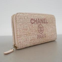 Chanel Long Wallet Deauville Tweed Light Pink Women's