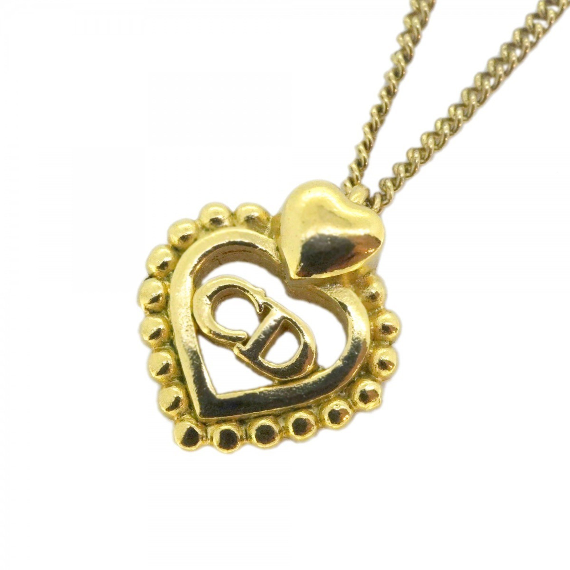 Christian Dior Necklace CD Heart Motif GP Plated Gold Ladies