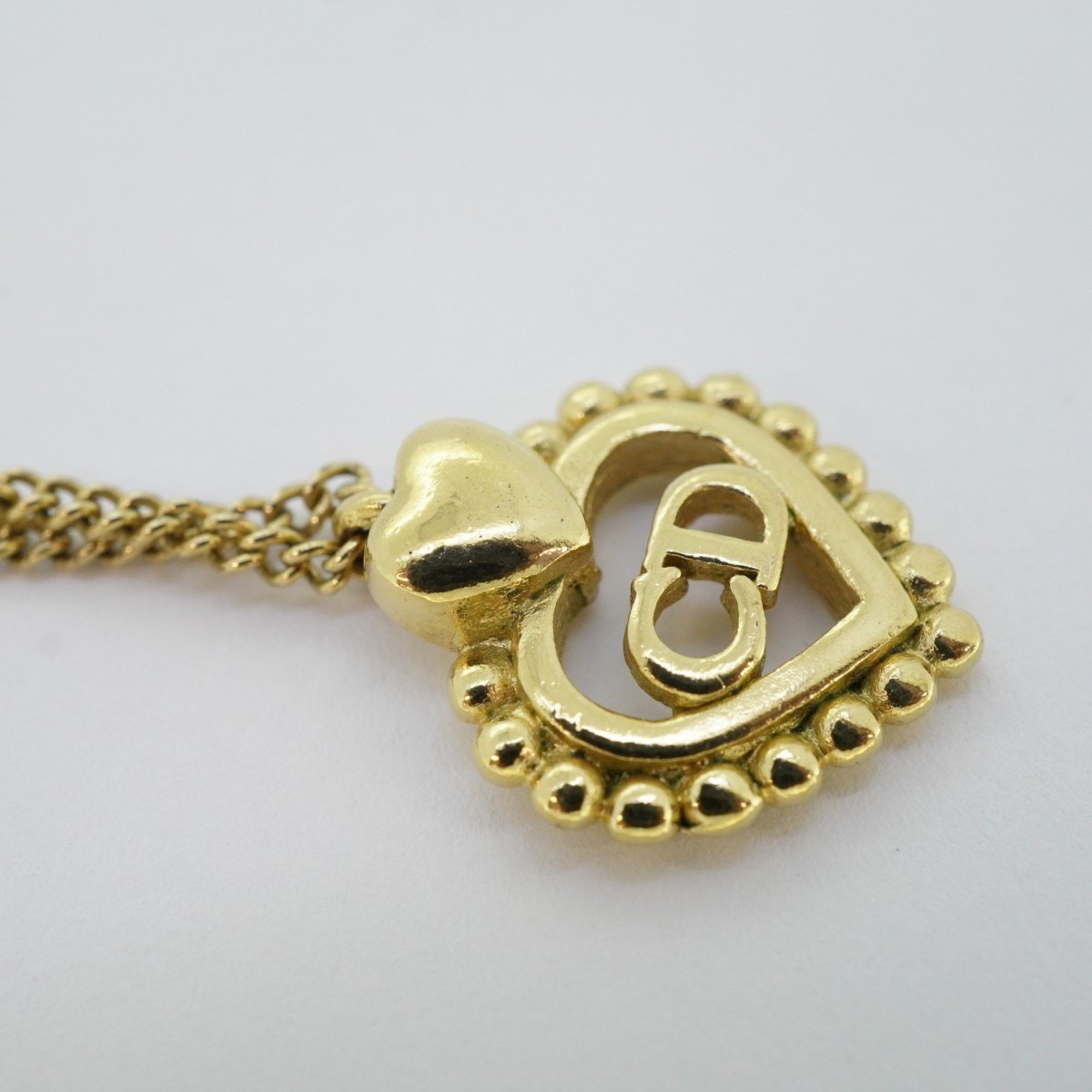 Christian Dior Necklace CD Heart Motif GP Plated Gold Ladies