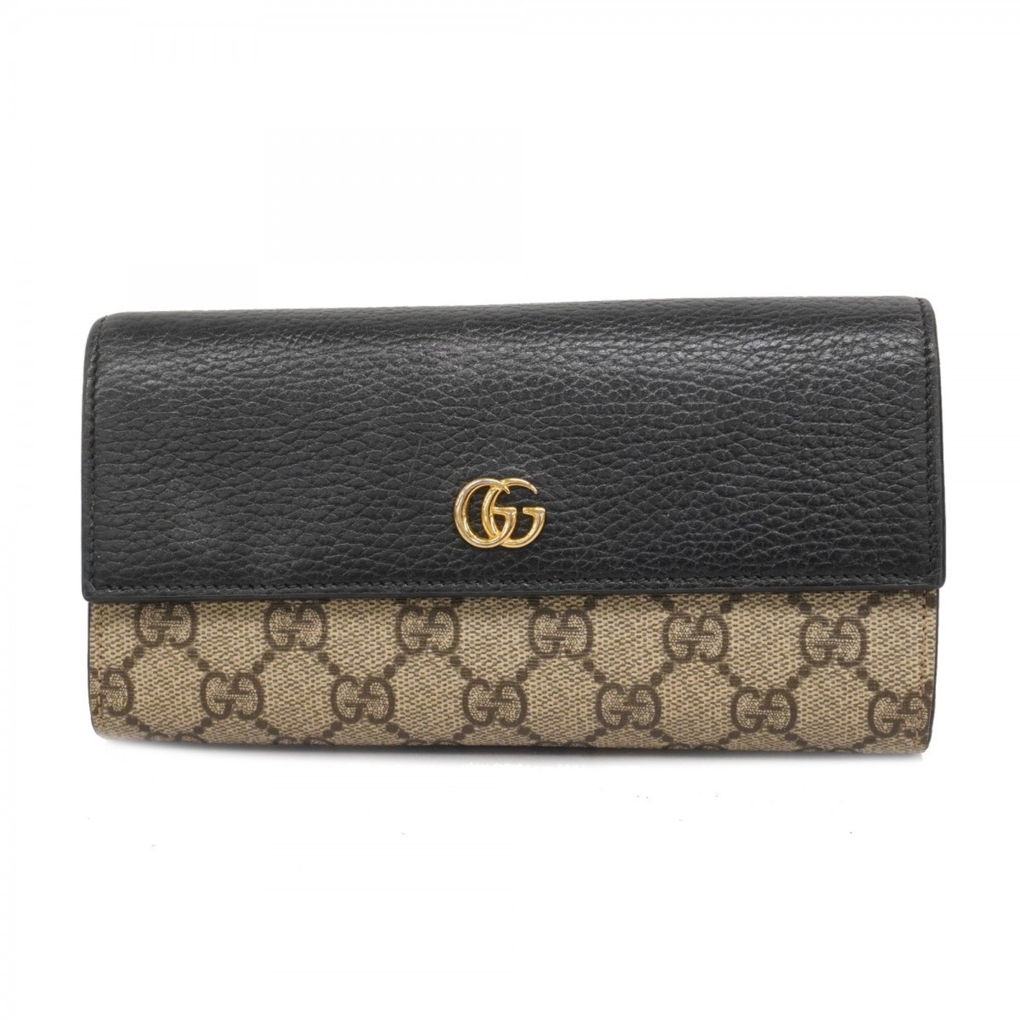 Gucci Long Wallet GG Marmont Supreme 456116 Leather Brown Women's